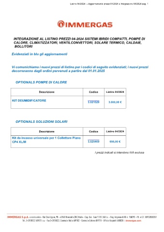 immergas - listino aggiornamento 01-2025
